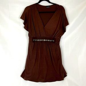 Zenobia Women's V-Neck Blouse Brown Short Sleeve Size 2X